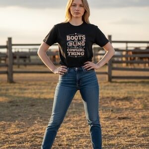 Black Graphic Tee - Boots and Bling